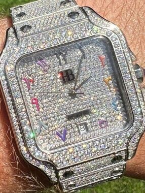 Iced Out 16ct MOISSANITE Watch Iced Automatic Movement Hip Hop Arabic Numbers